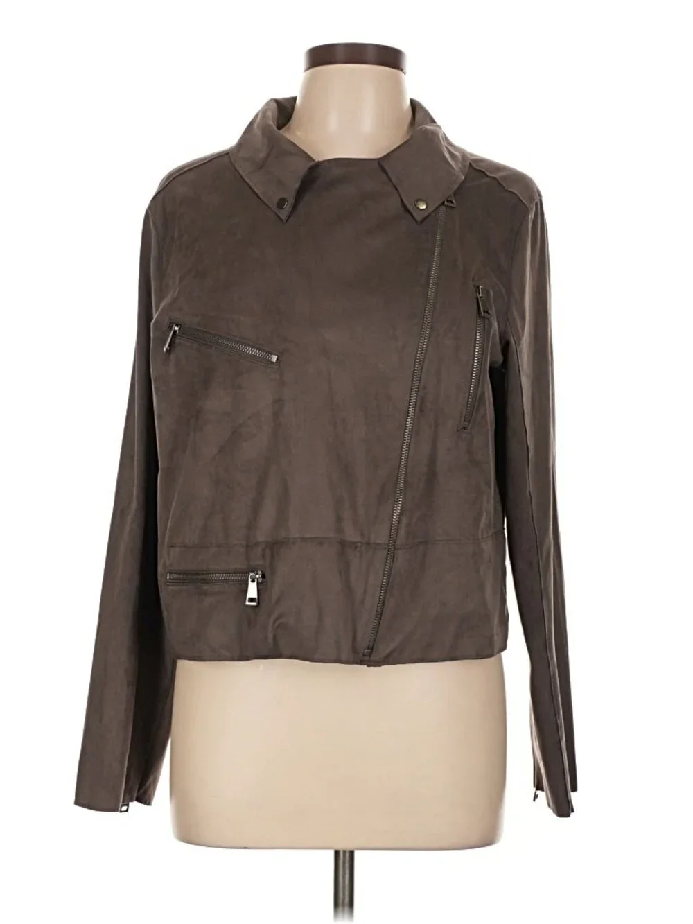 NWT Hutch Anthropologie Faux Suede Moto Jacket Taupe Gray Size L
